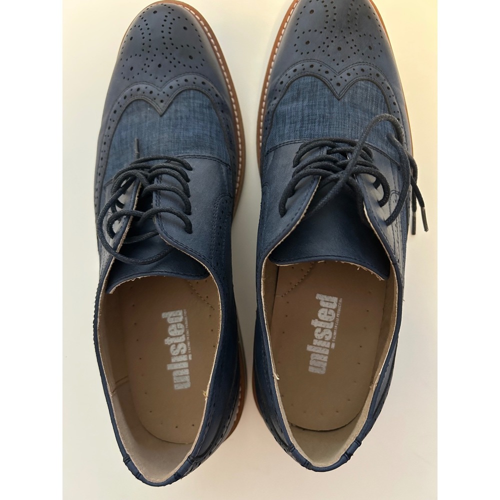 Unlisted Kenneth Cole Mens Navy Blue Wingtip Oxford Mixed Media Dress Shoes S 10 - Picture 3 of 11